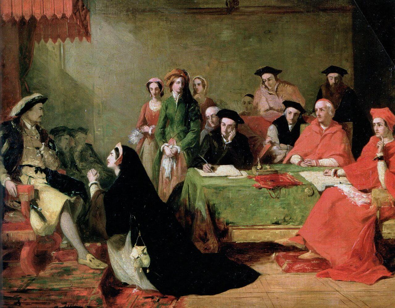 Catalina de Aragón suplicando ante Enrique VIII por Nelson O'Neil